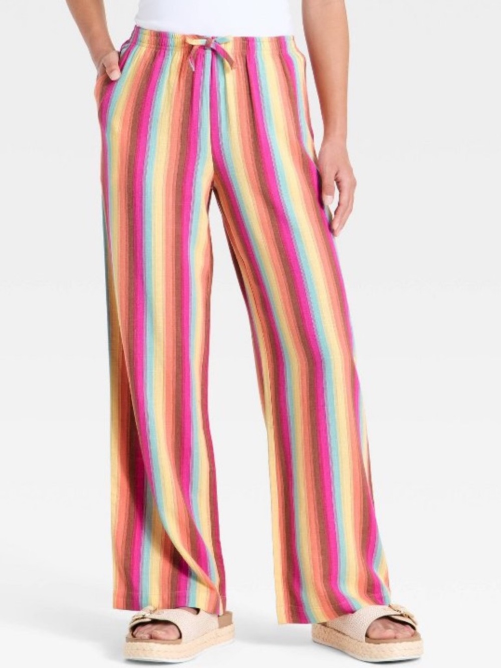 Target Bright Multicolor Stripe linen-like Pull-On Pants